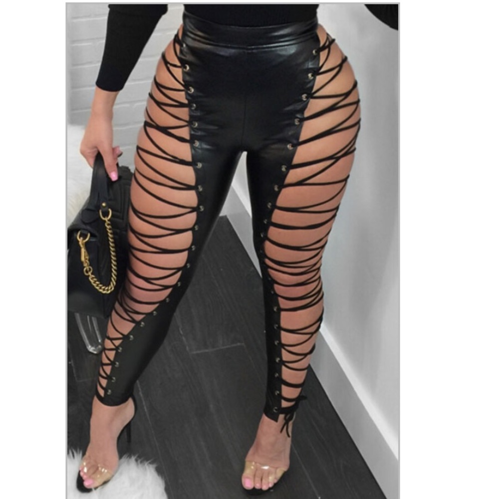 Long pants. Tied on sides.